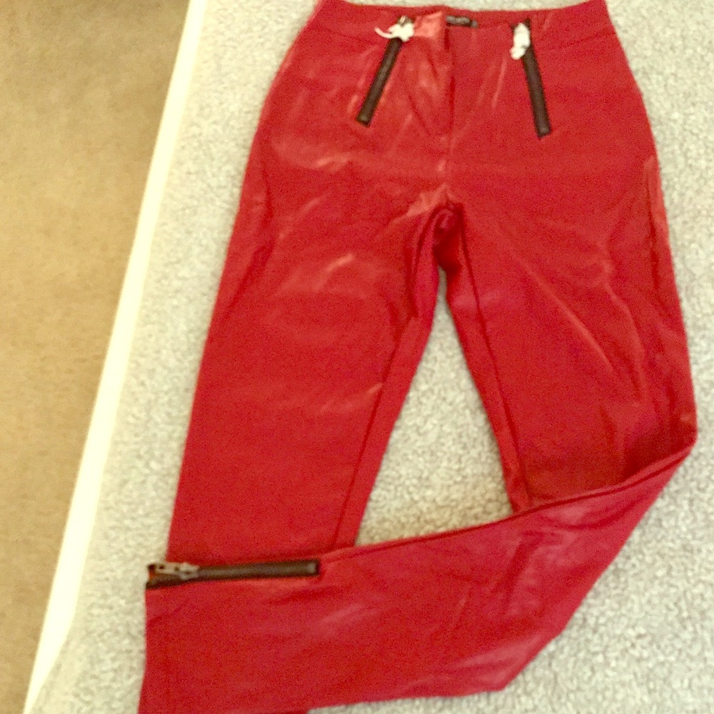 Red faux leather pants.!!🔥